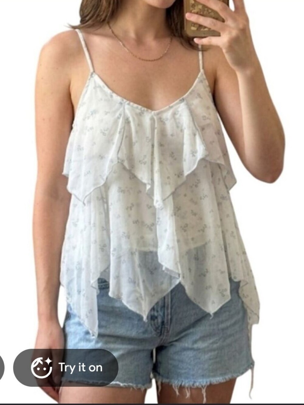 Abercrombie & Fitch White Floral Ruffle Camisole